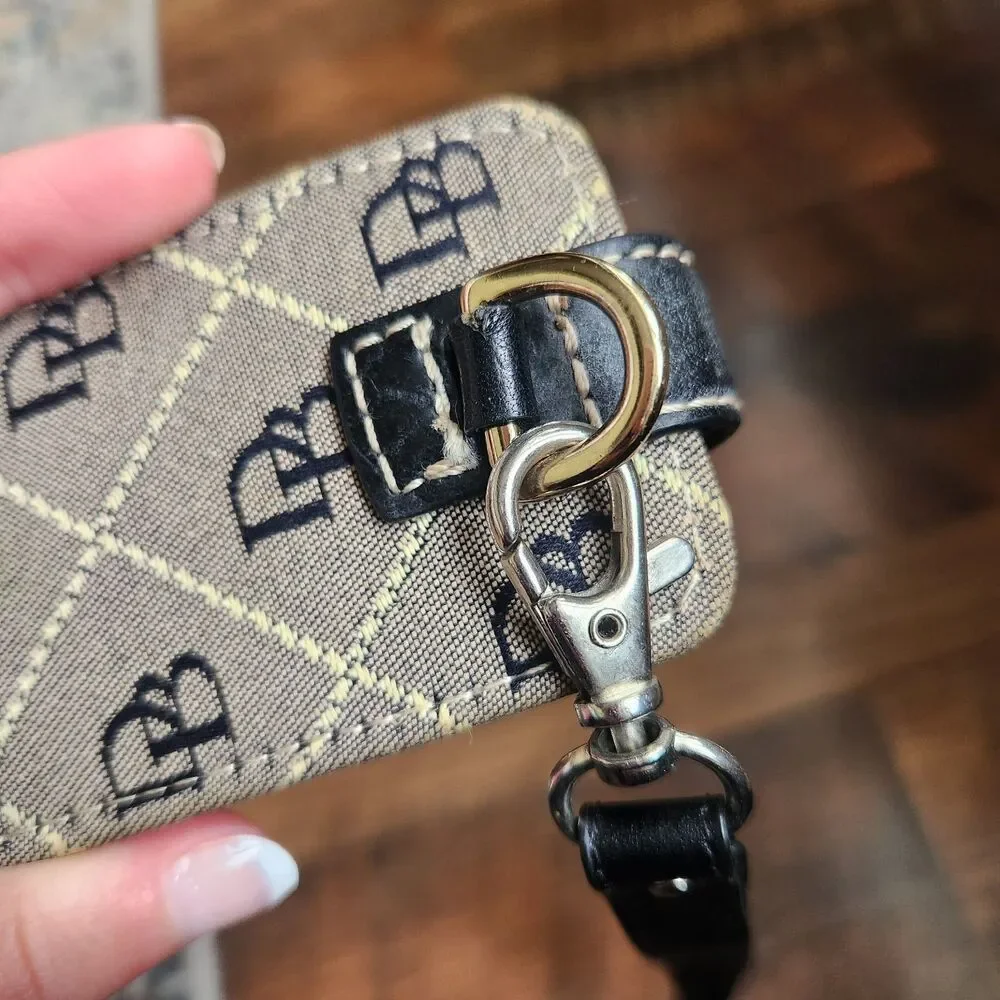 Vtg Dooney & Bourke Leather and Fabric Cell Phone Case Wristlet Tech Accessory